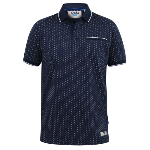 D555 Darwin AOP Poloshirt mit Jacquard-Kragen und Rippbündchen, Marineblau